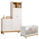 Berço Americano Infantil Mini Cama 4315 e Guarda Roupa com Cômoda 4970 Q Encanto Slim Branco Acetinado Qmovi