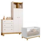 Berço Americano Infantil Mini Cama 4315 E Guarda Roupa Com Cômoda 4970 Q Encanto Slim Branco Acetinado - Qmovi