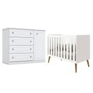 Berço Americano Isis Branco Acetinado - Reller e Cômoda Infantil Americano Branco HP - Henn