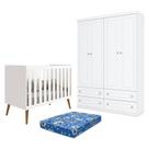 Berço Americano Isis Branco Acetinado - Reller e Guarda Roupa Infantil Americano 4 Portas Branco HP e Colchão Ortobom Henn Berço Americano Isis Branco Acetinado - Reller e Guarda Roupa Infantil Americano 4 Portas Branco HP e Colchão Ortobom Henn