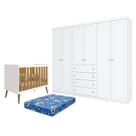 Berço Americano Isis Branco Acetinado Savana - Reller e Guarda Roupa Casal Americano 6 Portas Branco HP e Colchão Ortobom Henn Berço Americano Isis Branco Acetinado Savana - Reller e Guarda Roupa Casal Americano 6 Portas Branco HP e Colchão Ortobom Henn