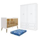 Berço Americano Isis Branco Acetinado Savana - Reller e Guarda Roupa Infantil Americano 4 Portas Branco HP e Colchão Ortobom Henn Berço Americano Isis Branco Acetinado Savana - Reller e Guarda Roupa Infantil Americano 4 Portas Branco HP e Colchão Ortobom Henn