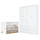 Berço Americano Katatau Branco Acetinado - Reller e Guarda Roupa Infantil Americano 4 Portas Branco HP Henn