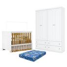 Berço Americano Katatau Branco Acetinado Savana - Reller e Guarda Roupa Infantil Americano 4 Portas Branco HP e Colchão Ortobom Henn