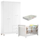 Berço Americano Lara com Colchão Gazin e Guarda Roupa Ternura Baby 4 Portas Branco Flex - Incorplac