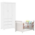 Berço Americano Lara com Guarda Roupa Duda 3 Portas Branco Brilho Phoenix Baby