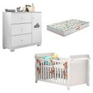 Berço Americano Lara e Cômoda Infantil Ane Branco Brilho com Colchão Gazin Phoenix Baby