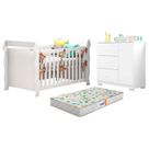 Berço Americano Lara e Cômoda Infantil Duda Branco Brilho com Colchão Gazin Phoenix Baby