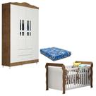 Berço Americano Lara E Guarda Roupa Ariel 4 Portas Branco Acetinado Amadeirado Com Colchão Carolina
