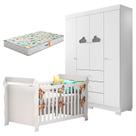 Berço Americano Lara e Guarda Roupa Infantil Ane Branco Brilho com Colchão Gazin Phoenix Baby