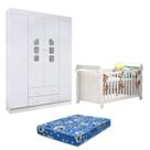 Berço Americano Lara e Guarda Roupa Lívia Branco Brilho com Colchão Phoenix