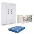 Berço Americano Lara e Guarda Roupa Lívia Branco Brilho com Colchão Phoenix