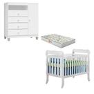 Berço Americano Lila Com Colchão Gazin E Cômoda Infantil Ternura Baby Branco Brilho - Incorplac