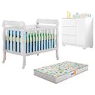 Berço Americano Lila e Cômoda Infantil Duda Branco Brilho com Colchão Gazin Phoenix Baby