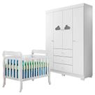 Berço Americano Lila e Guarda Roupa Ane Branco Brilho Phoenix Baby