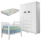 Berço Americano Lila e Guarda Roupa Infantil Ane Branco Brilho com Colchão Gazin Phoenix Baby