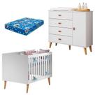 Berço Americano Ludmila com Cômoda Infantil Duda Branco Acetinado Bétula e Colchão Ortobom - Carolina