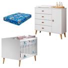 Berço Americano Ludmila Com Cômoda Infantil Duda Branco Acetinado Bétula E Colchão Ortobom - Carolina