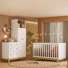 Berço Americano Mini Cama 4315 e Guarda Roupa com Cômoda 4970 Ambiente Q Encanto Slim Branco Acetinado Qmovi