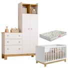 Berço Americano Mini Cama 4315 e Guarda Roupa com Cômoda 4970 Q Encanto Slim Branco Acetinado com Colchão Gazin Qmovi