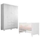 Berço Americano Mini Cama Doce Sonho 100 com Guarda Roupa Infantil Duda 4 Portas Branco Brilho Phoenix Baby