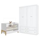Berço Americano Mini Cama Fantasia Branco Acetinado - Qmovi E Guarda Roupa Infantil Americano 4 Portas Branco Hp - Henn