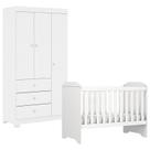 Berço Americano Mini Cama Mel com Guarda Roupa Duda 3 Portas Branco Brilho Phoenix Baby