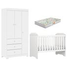 Berço Americano Mini Cama Mel e Guarda Roupa Duda 3 Portas Branco Brilho com Colchão Gazin Phoenix Baby
