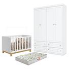 Berço Americano Mini Cama Q Encanto Slim Branco Acetinado - Qmovi e Cômoda Infantil Americano Branco HP e Colchão Gazin - Henn