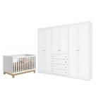 Berço Americano Mini Cama Q Encanto Slim Branco Acetinado - Qmovi e Guarda Roupa Casal Americano 6 Portas Branco HP Henn