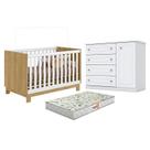 Berço Americano Mini Cama Q Encanto Slim Freijó Branco Acetinado - Qmovi e Cômoda Infantil Americano Branco HP e Colchão Gazin - Henn