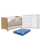 Berço Americano Mini Cama Q Encanto Slim Freijó Branco Acetinado - Qmovi e Cômoda Infantil Americano Branco HP e Colchão Ortobom - Henn