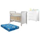 Berço Americano Mirelle e Cômoda Infantil Duda Branco Brilho com Colchão Ortobom Phoenix Baby