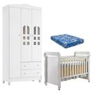 Berço Americano Mirelle e Guarda Roupa New Selena 3 Portas Branco Brilho com Colchão Ortobom Carolina Móveis Berço Americano Mirelle e Guarda Roupa New Selena 3 Portas Branco Brilho com Colchão Ortobom Carolina Móveis
