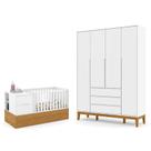 Berço Americano Multifuncional Formare e Guarda Roupa Nature Clean 4 Portas Branco Freijó Eco Wood - Matic