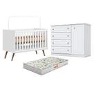 Berço Americano Q Encanto 3820 Retrô Branco Acetinado - Qmovi e Cômoda Infantil Americano Branco HP e Colchão Gazin - Henn