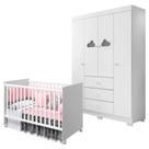 Berço Americano Tico E Guarda Roupa Infantil Ane Branco Brilho Phoenix Baby