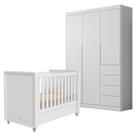 Berço Americano Tutto New e Guarda Roupa Infantil Eloá Branco Acetinado Phoenix Baby