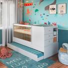 Berço Cama com Cômoda e Cama Auxiliar Branco Completa Móveis