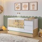 Berço Cama Multifuncional Auri com 2 Gavetas e Cama Auxiliar Casatema Carvalho Mel/Branco