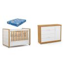 Berço com Capitonê e Cômoda e Colchão Tutto New 100% MDF Cor Branco e Freijó - Matic Móveis