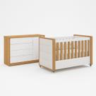 Berço com Capitonê e Cômoda Tutto New 100% MDF Cor Branco e Freijó - Matic Móveis