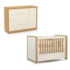 Berço com Capitonê e Cômoda Tutto New 100% MDF Off White e Freijó - Matic Móveis