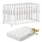Berço com Colchão vira Cama 2 em 1 modelo Evolutivo Linha Loop Branco Fosco Marca Quater Móveis