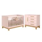 Berço e Cômoda com 4 Gavetas Nauru Rosa Acetinado Berço e Cômoda com 4 Gavetas Nauru Rosa Acetinado