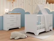Berço e Cômoda Retro Moveis Peroba Popy Ls MDF Branco
