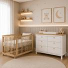 Berço Evolutivo 3 em 1 Mini Berço Berço e Mini Cama Cômoda Grande 6 Gavetas Branco com Carvalho Malva