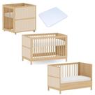 Berço Evolutivo 3 em 1 Premium em MDF e Palinha Natural Linha Indy Carvalho Malva