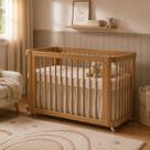 Berço Evolutivo Quater 2 em 1 com cantos arredondados Madeira Maciça Premium com Rodízios Vira Mini Cama Carvalho Malva Colchão Brinde