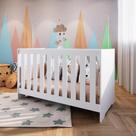 Berço Infantil Cama 3 em 1 Multifuncional 133cm com Regulagem de Altura e Grade em MDF Quarto de Bebê Branco